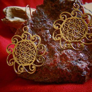 Golden Brass Flower of Life Earrings